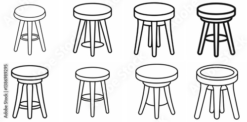 Tabouret Stool – Outline Coloring Book Line Art Set