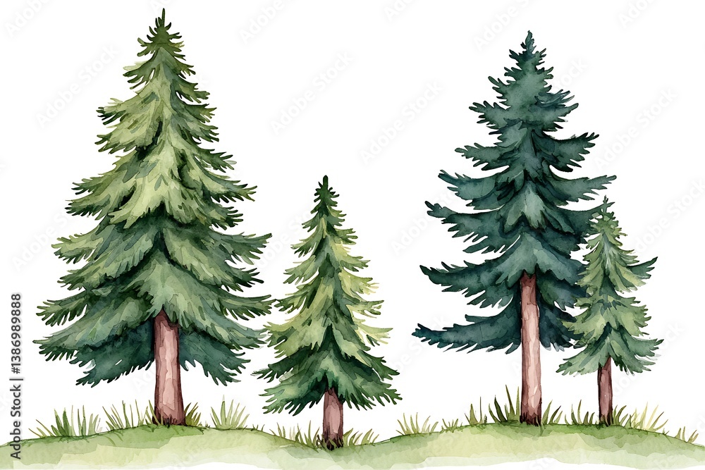 Obraz premium Lush Evergreen Trees in Watercolor Style for Natural Artwork