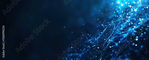 In the picture, fluid-like blue light bands are intertwined and dotted with tiny pink and purple light spots, like stars falling into the deep sea, or like data flowing in the virtual space, creating 