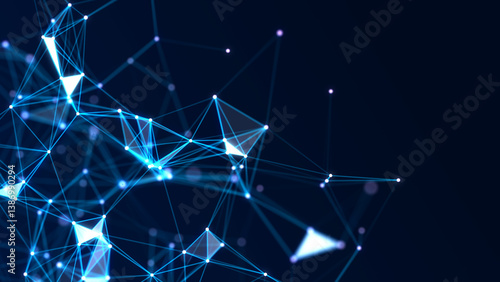 Blue network connection background. Abstract style texture with points, lines and triangles. Digital futuristic pattern backdrop. Big data visualization. 3D rendering.
