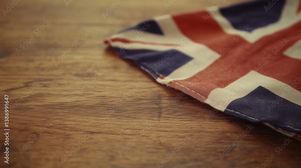 Fototapeta premium A close-up of a British flag draped over a wooden surface.