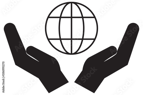 Globe on hand icon isolated on white background. Globe on hand icon simple sign. Globe on hand icon trendy and modern symbol for graphic and web design. hands holding globe earth web black icon.