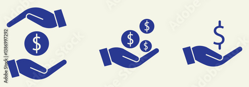 save money icon, salary money, invest finance, hand holding dollar, Hand holding a dollar icon, Affordable line icon vector set. Hand holding a dollar sign icon set