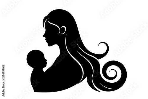 Mother and Child Silhouette Art for Parenting and Family Designs, mother silhouette, child silhouette, parenting art, family design, motherhood graphic, baby silhouette, maternal bond, family
