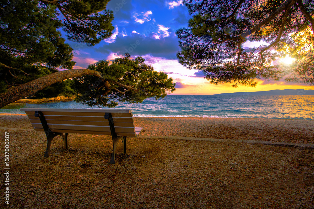Obraz premium scenic morning landscape in Croatia, Brela resort, Makarska riviera, Dalmatia, Europe 