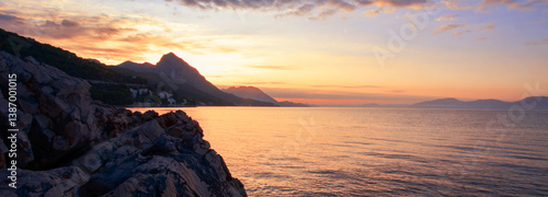  amazing morning landscape in Croatia, Drvenik resort, Makarska riviera, Dalmatia, Europe	