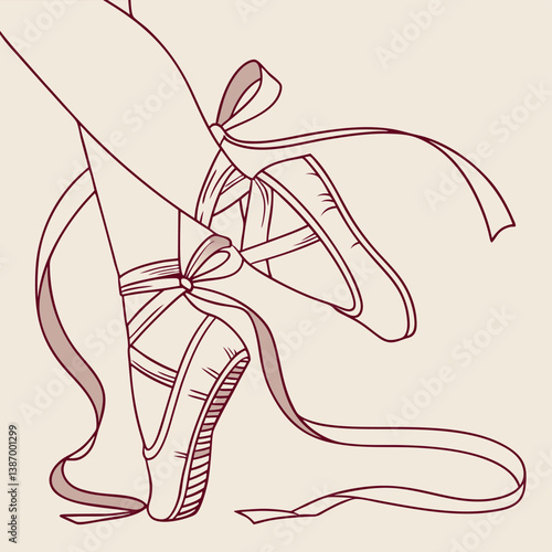 Ballet dancer gracefully tying ribbons on pointe shoes in a studio setting Generative AI