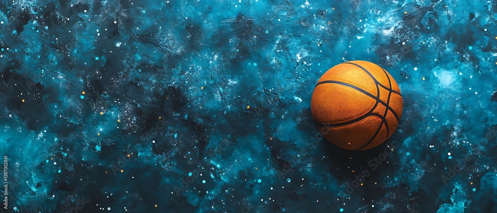 Basketball on textured blue surface Basketball on textured blue surface