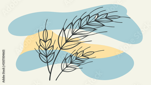Wheat stalks illustrated against a modern abstract background in warm and cool tones during a creative artistic session Generative AI