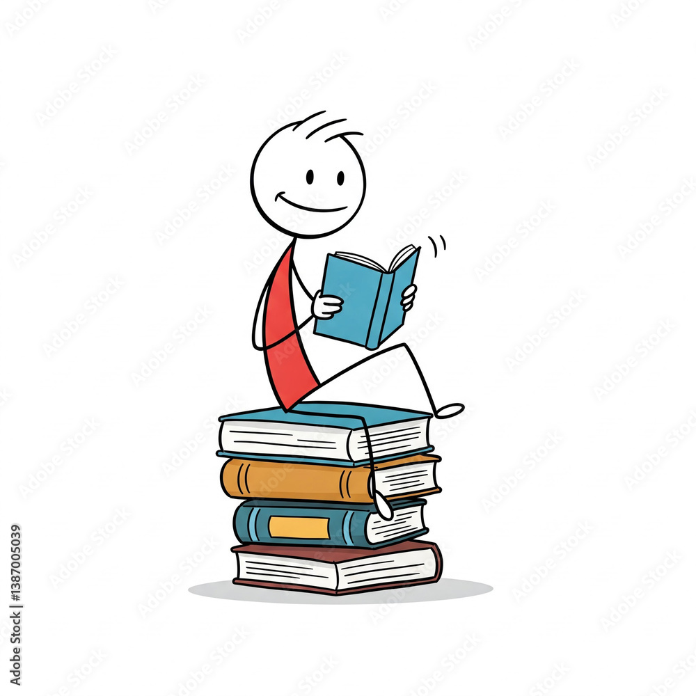 a little man sits on books and reads a book a little man sits on books and reads a book