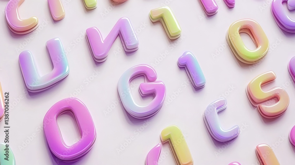Fototapeta premium Colorful 3D Numbers and Letters in Pastel Gradient Design