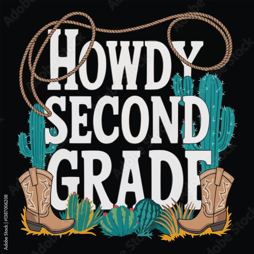 "Howdy Second Grade" Typography T-Shirt Vector Design.