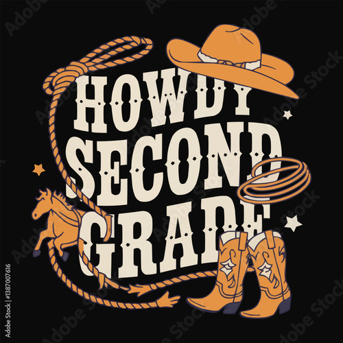 "Howdy Second Grade" Typography T-Shirt Vector Design.