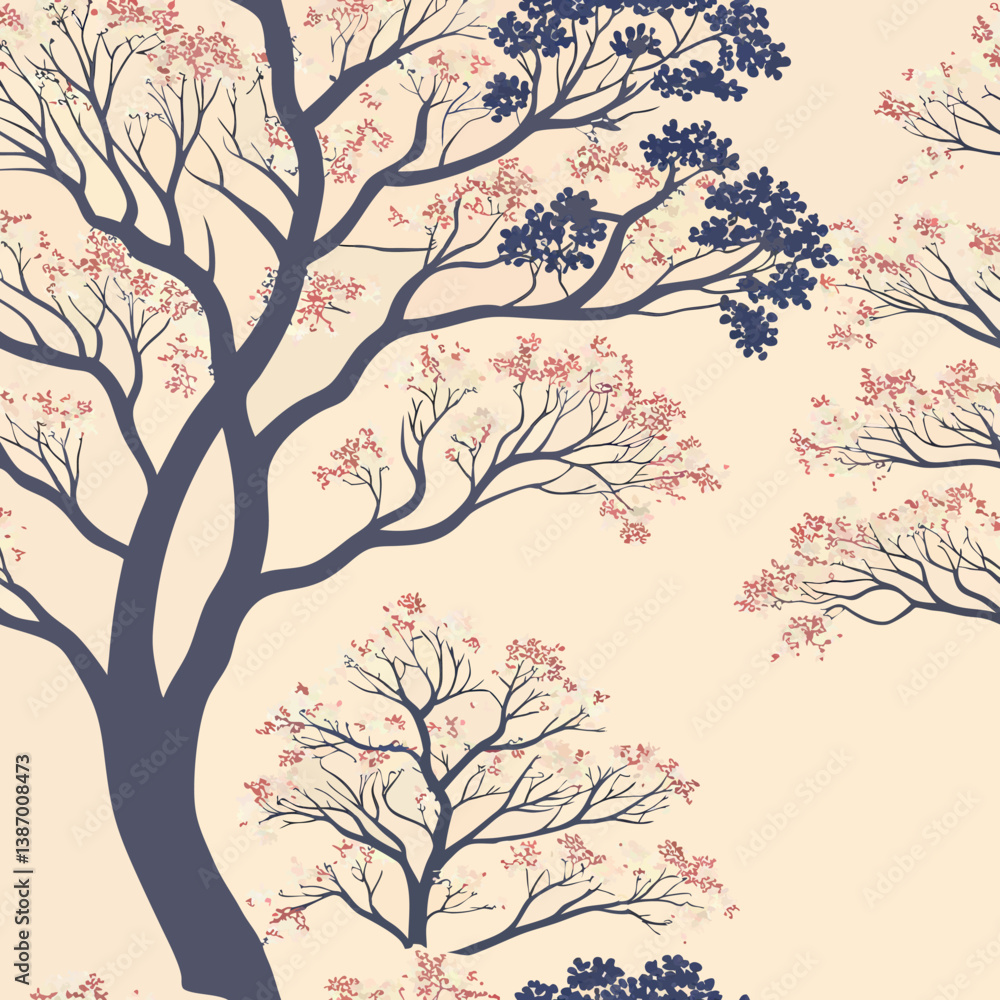 Fototapeta premium Elegant tree design featuring intricate branches and delicate flowers in soft colors for home decor or textiles Generative AI