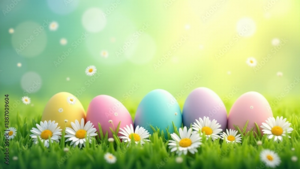 Fototapeta premium Pastel Easter Eggs With Daisy Flowers