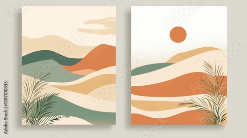 Abstract minimalist landscape art in warm earthy tones, evoking serenity
