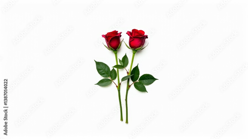 Fototapeta premium Two Red Roses On White Background