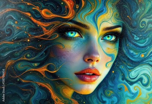 Wallpaper Mural Fantasy Mermaid-Inspired Woman with Glowing Hair Torontodigital.ca