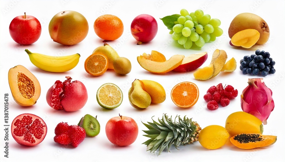 Fresh Tropical Fruit Set Collection Displayed on Clean White Background
Fresh Tropical Fruit Set Collection Displayed on Clean White Background