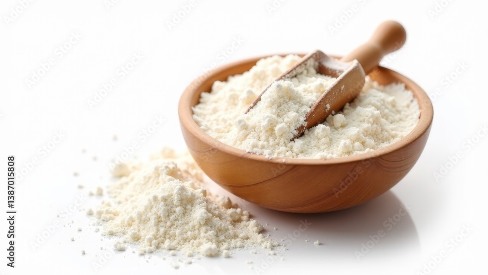 Wooden Bowl With Flour And Scoop Wooden Bowl With Flour And Scoop