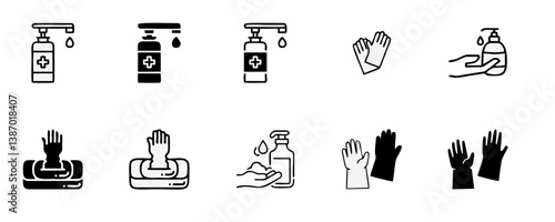 Hand Washing Line Icons. Editable Stroke. Pixel Perfect. For Mobile and Web. Contains such icons as Bacterium, Bathroom, Bubble, COVID-19, Cleaning Sponge, Dirty, Dryer, Faucet, Hand Dryer, Human Hand