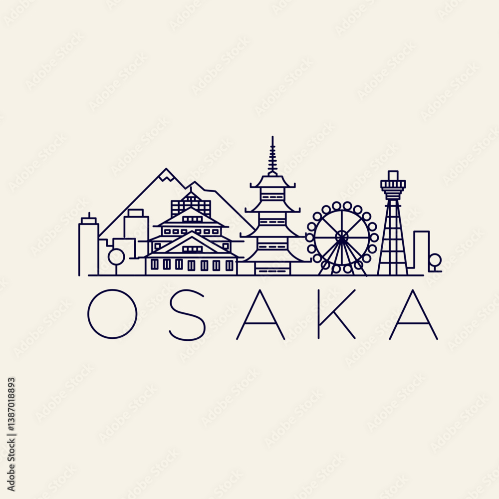 Fototapeta premium line art city osaka vector