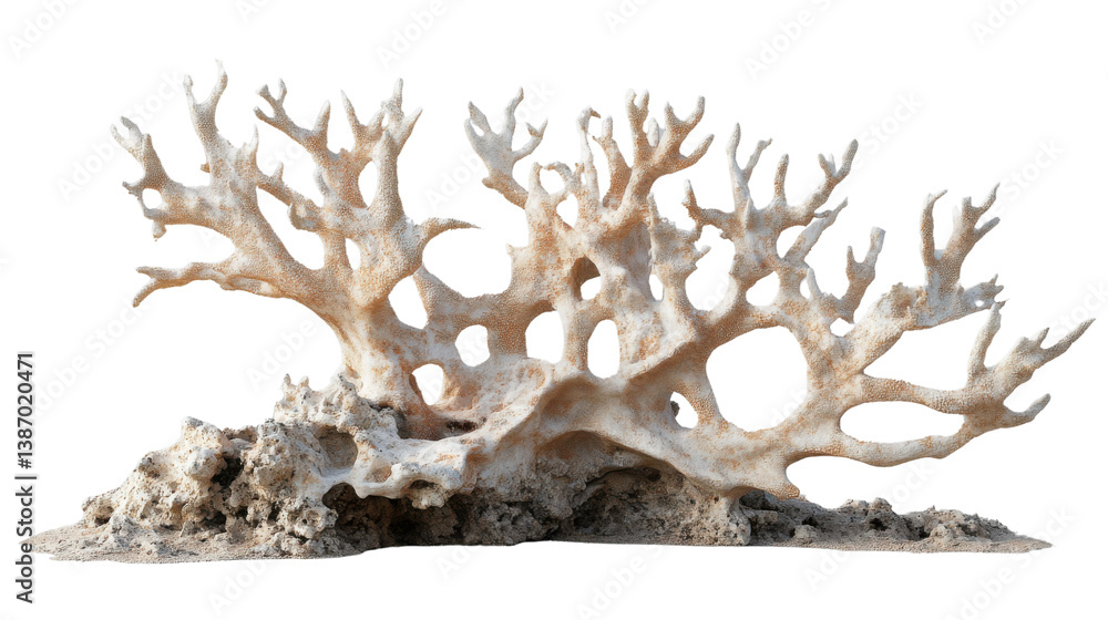 Fototapeta premium Bleached corals indicate changing environmental conditions on a transparent background.