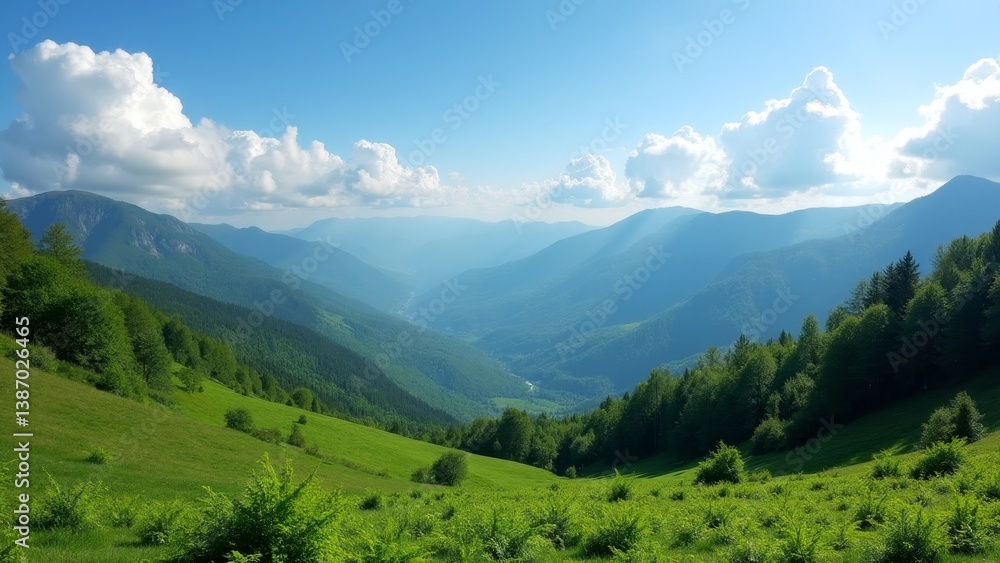 Fototapeta premium Lush Green Valley With Mountain Views