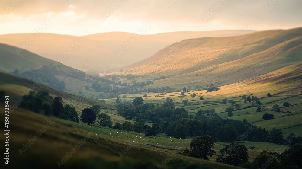 Fototapeta premium Serene Valley Landscape at Sunset