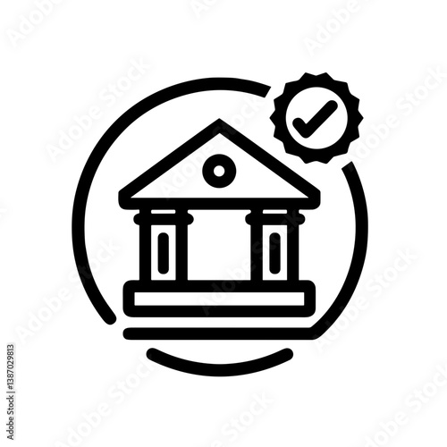 Bank approval icon with a check mark in circular design in minimalistic style