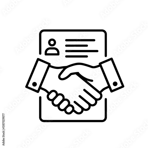 Handshake icon on background of resume in minimalistic style