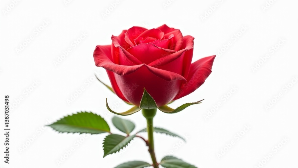 Fototapeta premium Single Red Rose Blossom Against White