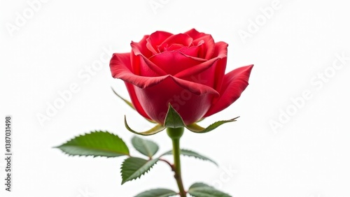 Single Red Rose Blossom Against White