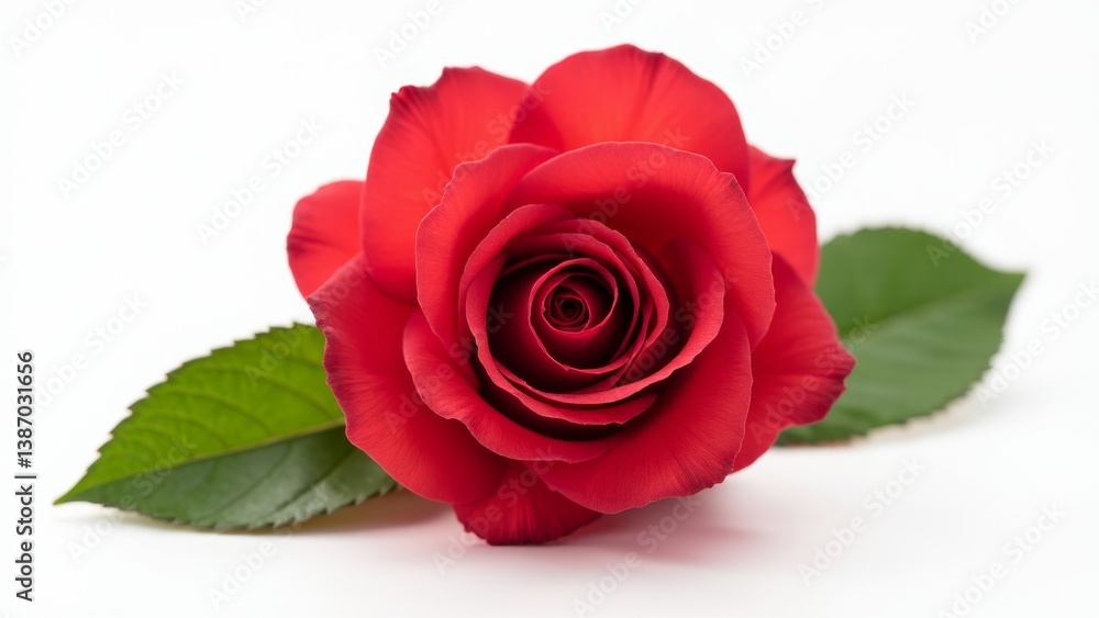 Fototapeta premium Single Red Rose With Green Leaves