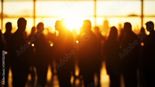 A group of people silhouetted against a vibrant sunset, creating a warm and inviting atmosphere.
