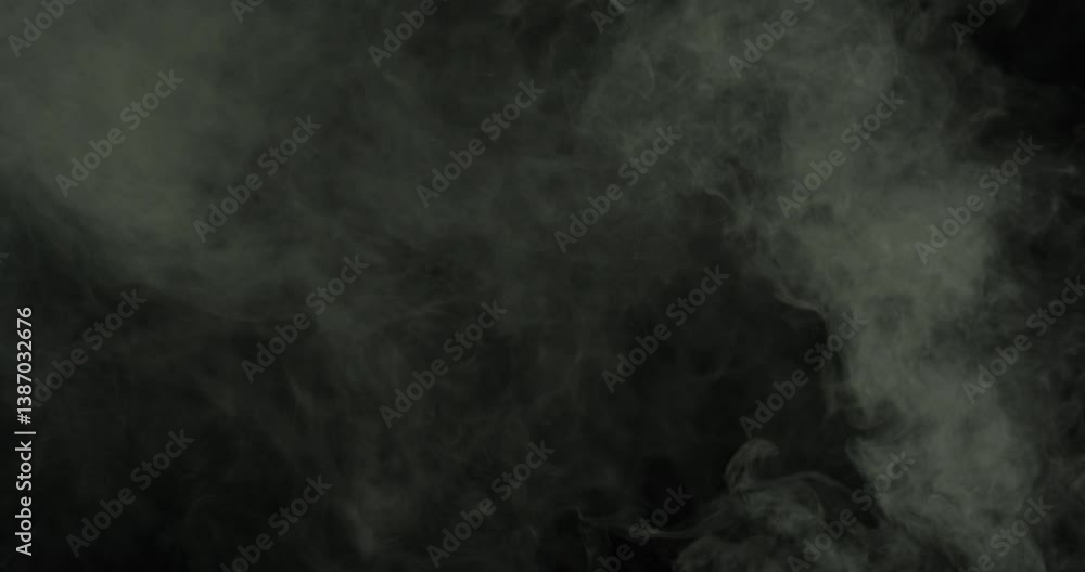 Smoke animation on a black background. Smoke, steam, explosion, fire, puff, steady vapors. Realistic abstract white smoke cloud from up and button with floating fog. Best for using in composition.
