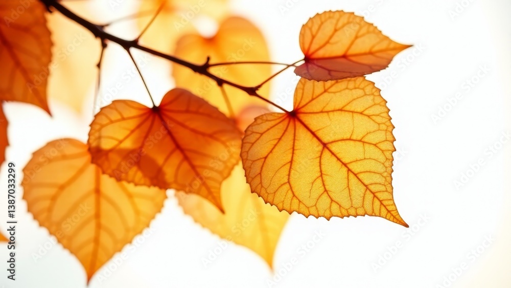 Naklejka premium Golden Heart Shaped Leaves On A Branch
