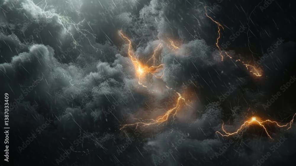 Fototapeta premium A stormy sky with lightning bolts and rain