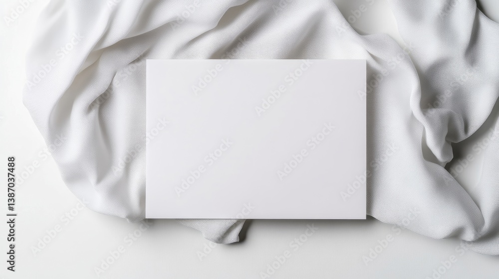 Blank white card on white fabric Blank white card on white fabric