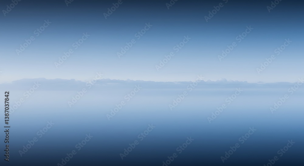 Fototapeta premium Serene dawn over a misty lake, a tranquil landscape bathed in soft blue hues and subtle light gradients.