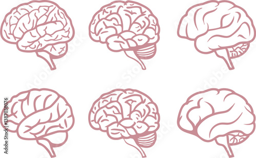 Human brain silhouette vector design set.