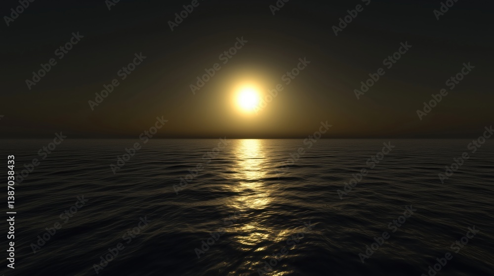 Obraz premium A serene sunset illuminating the ocean with golden reflections on the water.