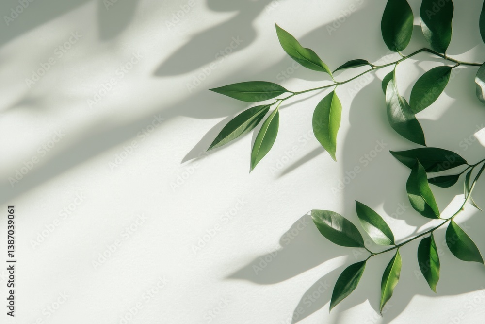 Fresh greenery and shadows on a white background Fresh greenery and shadows on a white background