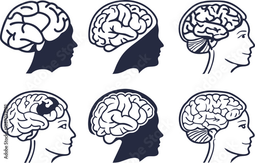 Human brain silhouette vector design set.