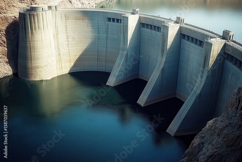 Majestic View of Hoover Dam in Arizona Desert: A Remarkable Concrete Construction Bridging the Boulder Canyon