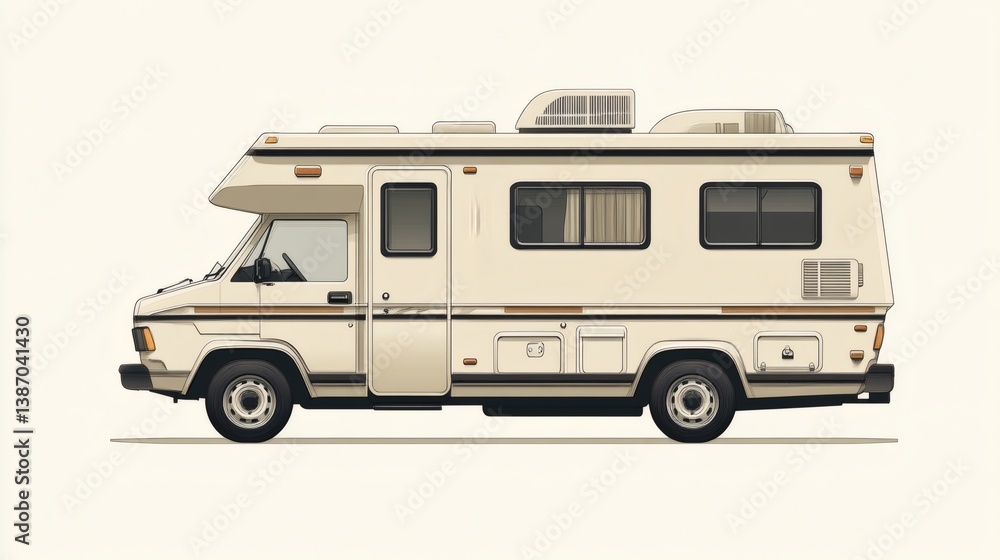 Obraz premium Classic beige camper van illustration, side view on white background.