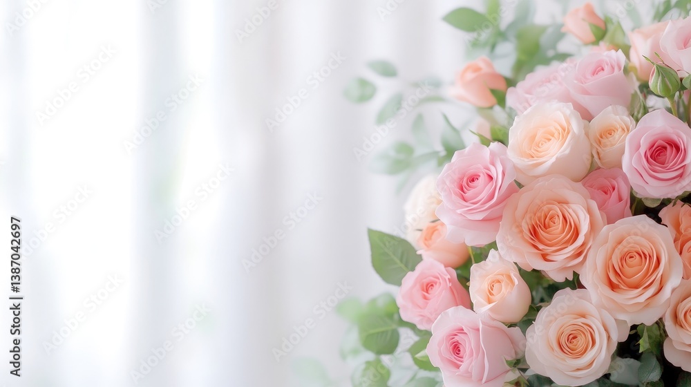Obraz premium Beautiful bouquet of pastel pink and peach roses