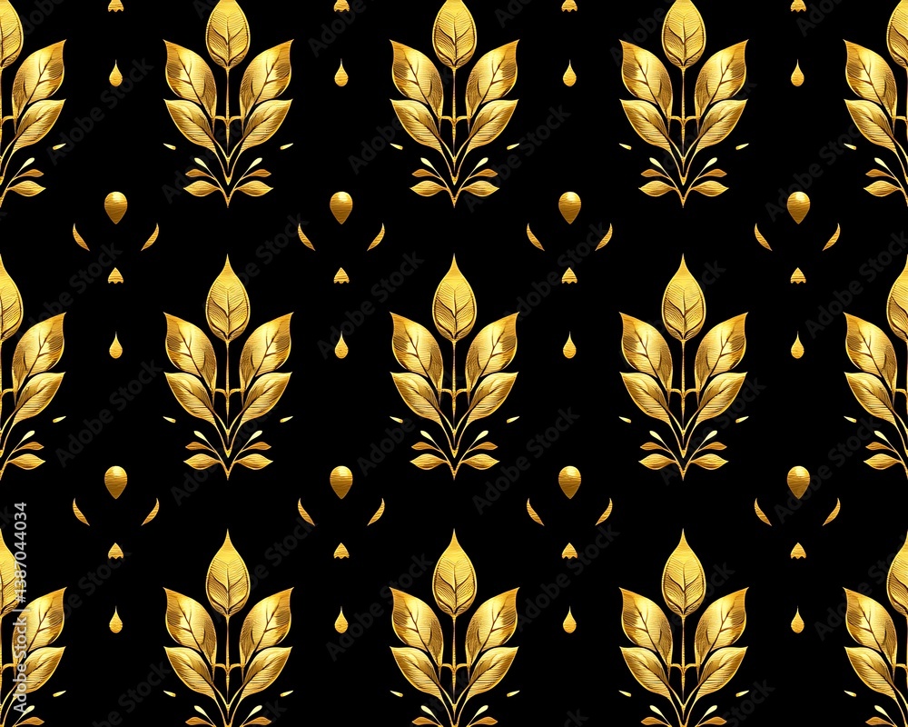 Gold leaf pattern on black background Gold leaf pattern on black background