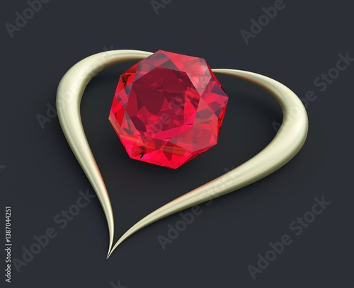 Gem golden heart on the dark background