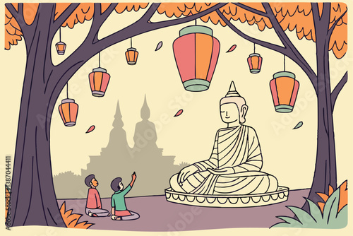 Vesak day celebration with buddha and lanterns